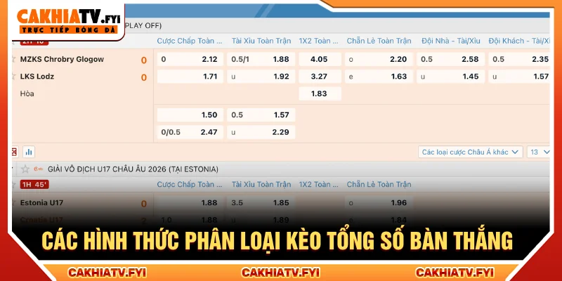 Các loại kèo tổng số bàn thắng là gì