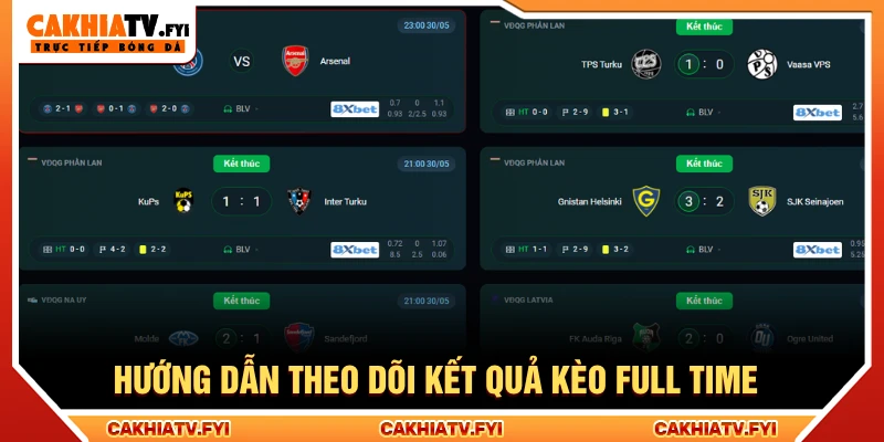 Hướng dẫn theo dõi kết quả Full-time trên CakhiaTV