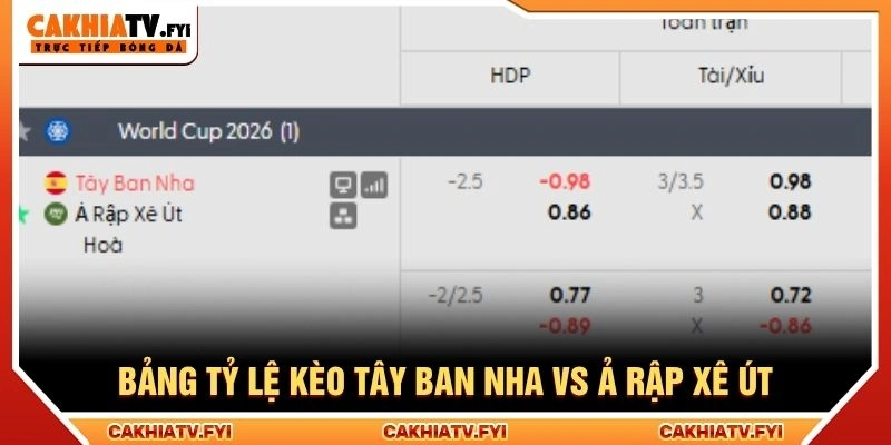 Bảng tỷ lệ kèo Tây Ban Nha vs Ả Rập Xê Út Bảng tỷ lệ kèo Tây Ban Nha vs Ả Rập Xê Út